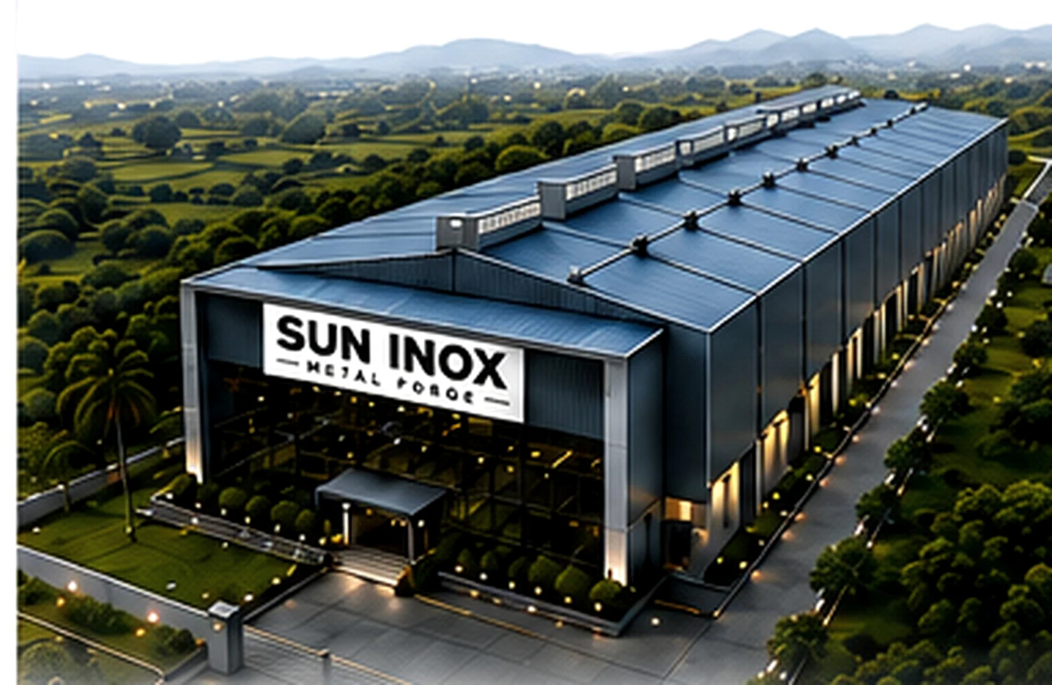 Manufacturing plant surrounded by a green environment